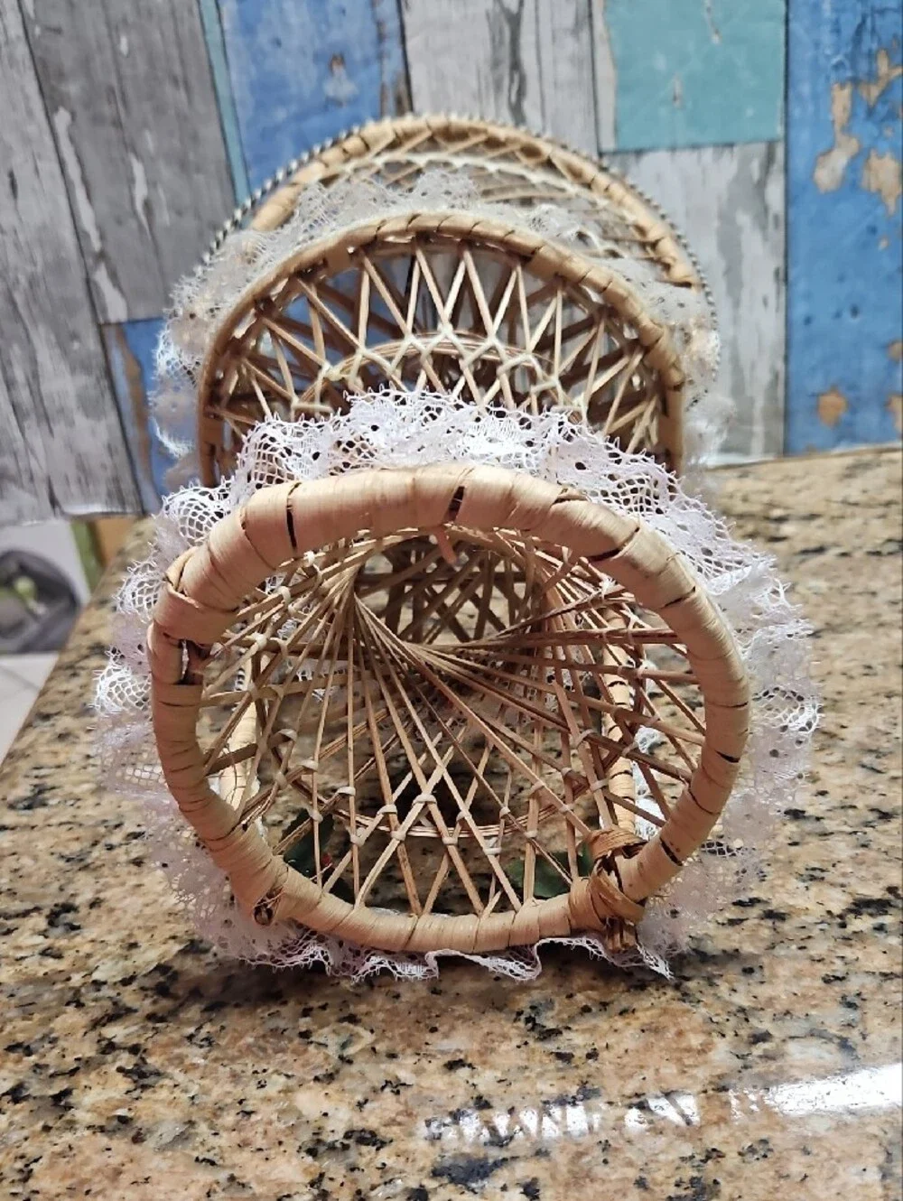 Mini Peacock Wicker Fan Back Rattan Chair Doll Plant Stand Boho Decor - 14